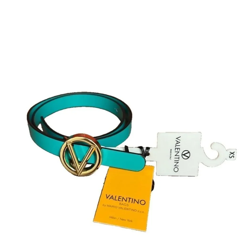 NWT Valentino by Mario Valentino Baby Logo Leather Belt In Green XS $300